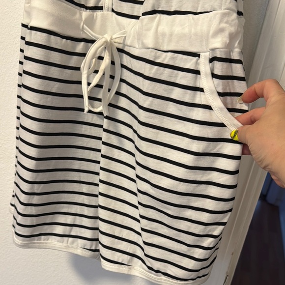 White and Black Striped Button-Down romper - Picture 2 of 3